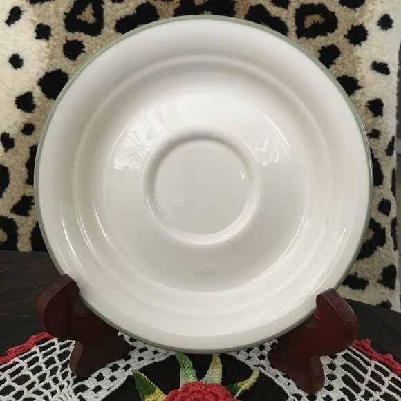 Two Vintage Corelle Corning Made in the USA Sage Green Shadow Rim Saucers - Picture 1 of 9